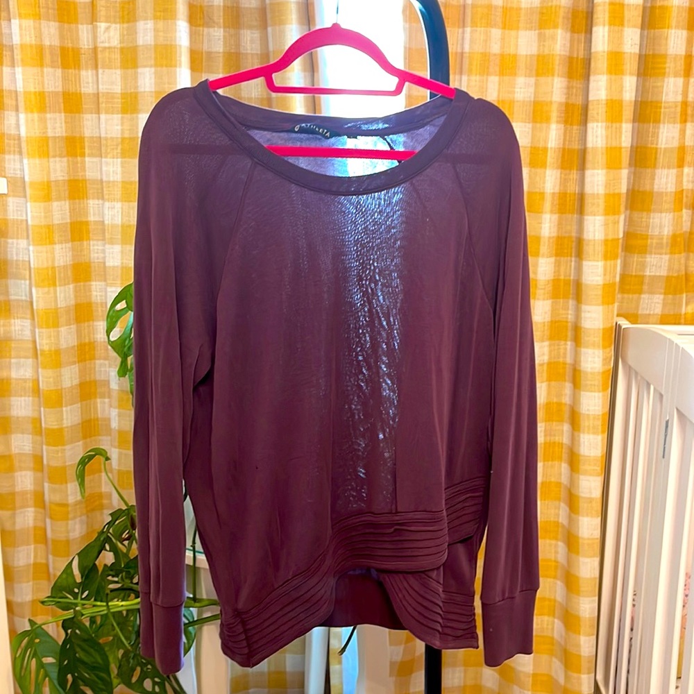 Athleta Light Sweatshirt Tulip Hem Women Size Large L Maroon Burgundy